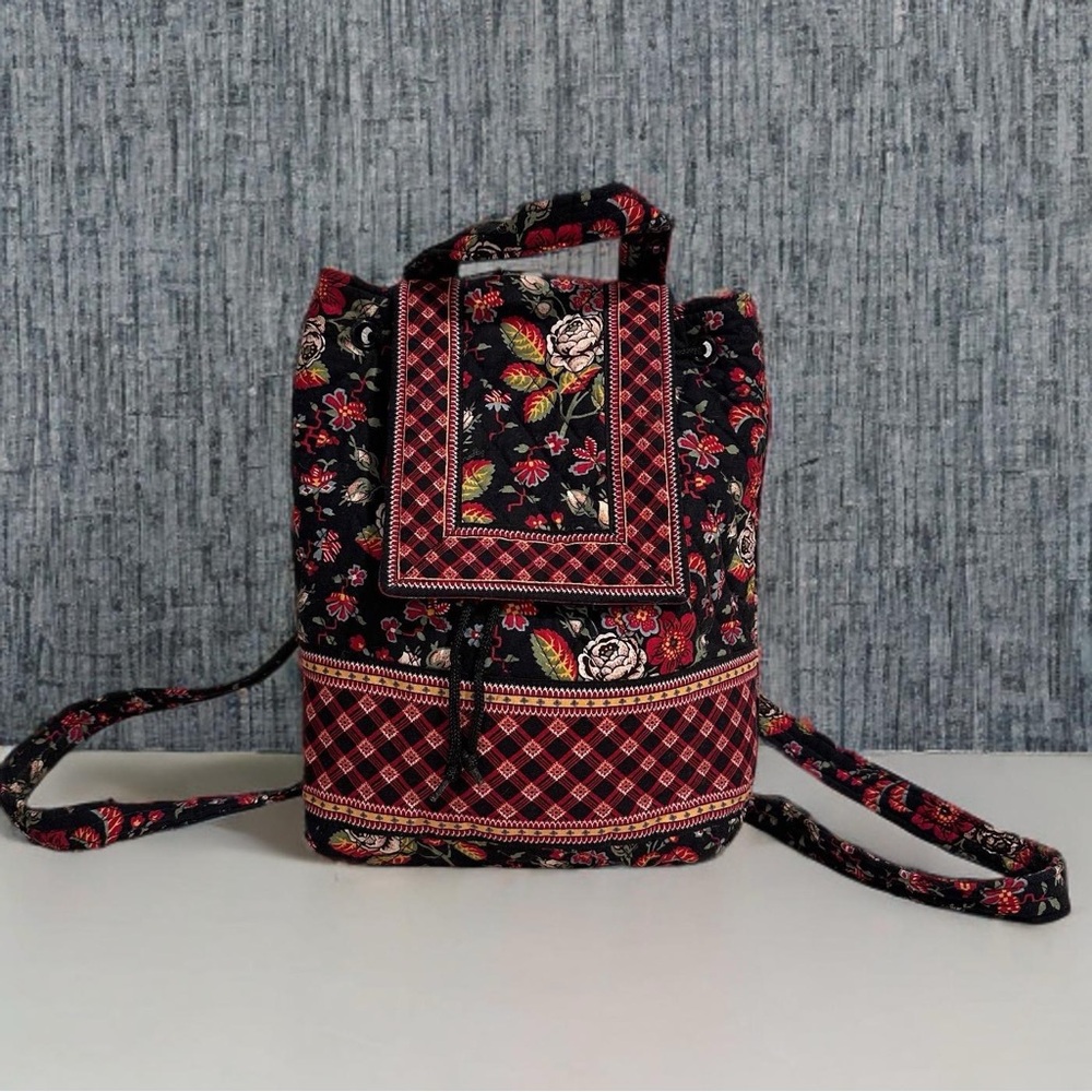 Vintage Vera Bradley Floral Quilted Backpack in Anastasia Black & Red Roses GUC - Picture 3 of 16